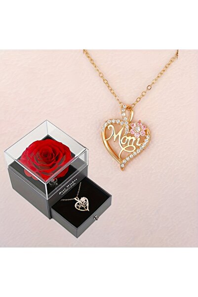 Choice 45cm Golden Mom Heart Pendant Necklace With Rose Gift Box For Mom Birt...