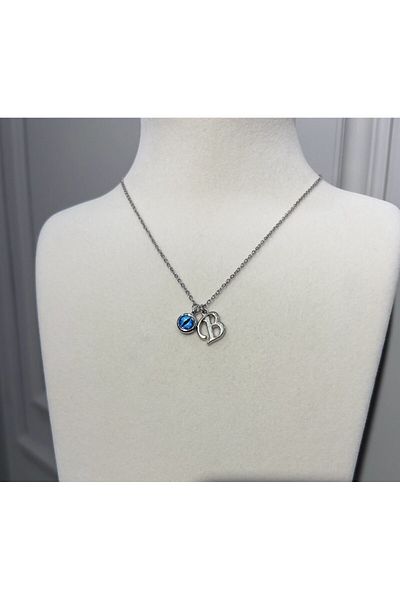 Store B Letter Necklace - Evil Eye Beaded Lettered Steel Chain