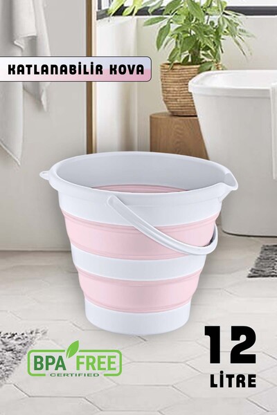 UFİX 12 Litre Katlanabilir Kova Katlanır Akordiyon Su Kovası Ve Banyo Pudra P...
