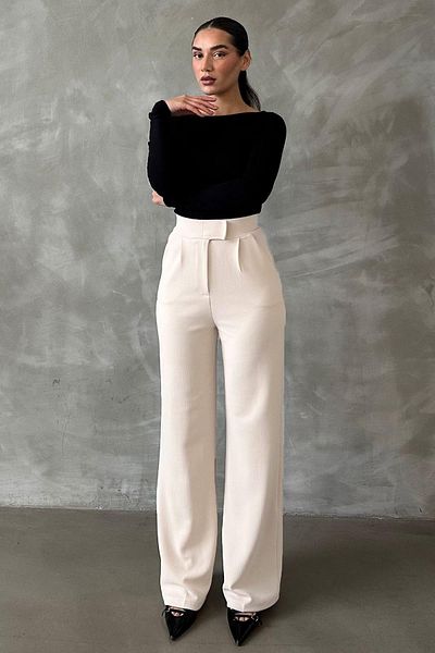 Madmext Pantaloni Palazzo cu închidere cu velcro din Lycra albă MG2291
