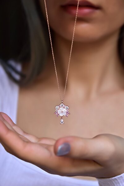 Papatya Silver 925 Ayar Gümüş Rose Kaplama Tasarım Pembe Taşlı Sedef Manolya ...