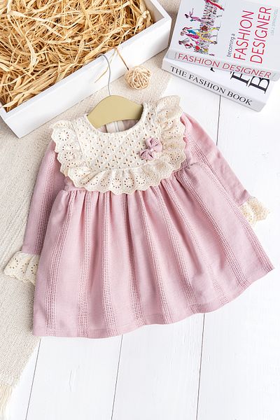 Babymod Scalloped Square Collar 100% Cotton Pink Baby Girl Dress Special Day Birthday