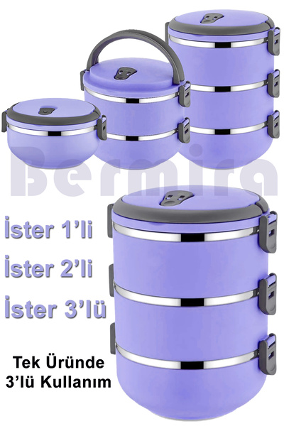 BERMİRA Home Collection Freshbox 3 Katlı Yemek Termosu, Sefer Tası, Saklama Kabı