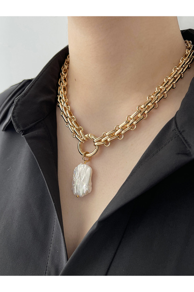 Choice قلادة من الذهب Peri'sBox كبيرة مربعة من اللؤلؤ الطبيعي للمياه العذبة م...