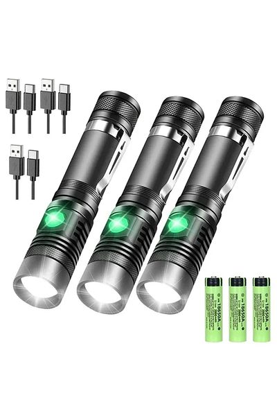XIWANGFIRE 3PCS with Battery High Power T6 Led Flashlights Zoomable Camping Torch With Pen Clip Waterproof 4 Li