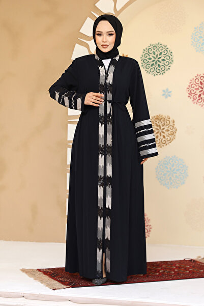 Neva Style Patterned Navy Blue Hijab Abaya 45303L