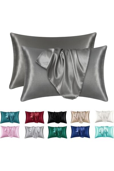 Choice غطاء وسادة من الساتان باللون الرمادي الداكن من الولايات المتحدة الأمري...
