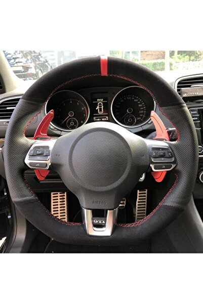 Choice غطاء عجلة قيادة سيارة مخصص من طراز 8 من الجلد الأسود لسيارة فولكس فاجن...