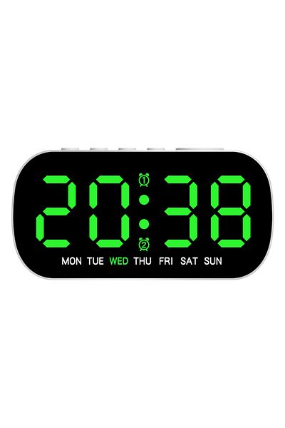 Choice Green Digital Alarm Clock USB Powered Temperature Date Week Dual Alarm Night Mode Snooze Clock 5 Lev