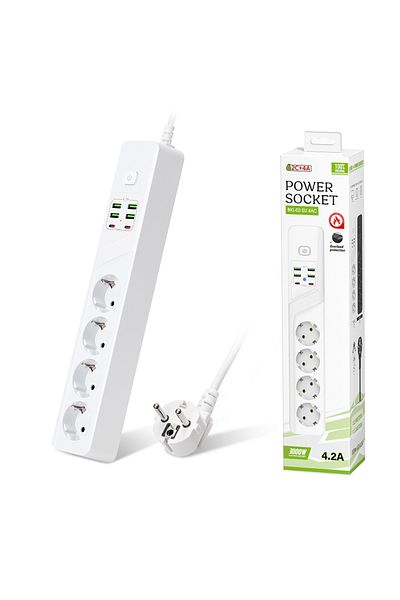 Romoral 1 قطعة BKL03-4AC شريط طاقة أرضي قياسي أبيض 4 مقابس الاتحاد الأوروبي 4 منافذ USB 2 من النوع C زيادة التحميل