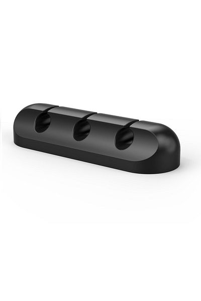 Choice منظم كابل USB من السيليكون الأسود بثلاث فتحات، لفاف الكابل، مشابك إدارة سطح المكتب، حامل الكابل F