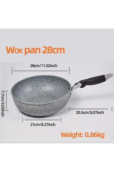 Choice 28cm Wok Pan Durable Stone Frying Pan28/26/24/20cm Wok Non-stick Pan Skillet Cauldron Induction Cook