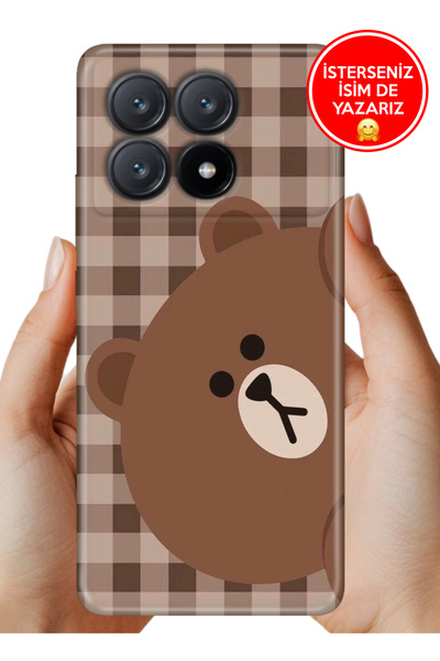 POCO Xiaomi Poco X6 Pro Kılıf Desenli Baskılı Kamera Korumalı Silikon Ekose Bear