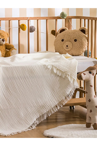 LC Waikiki بطانية موسلين بناتي بشراشيب مقاس 100×100 سم