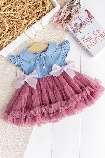 Babymod Bow Baby Collartulle Stylish Birthday Special Day Baby Girl Dress