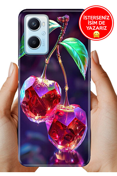 OPPO A96 CPH2333 Kılıf Kamera Korumalı Full Desen Arka Silikon Kristal Kiraz