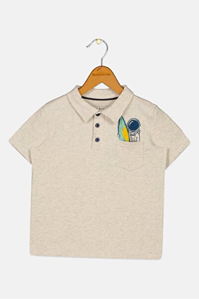 Andy & Evan قميص بولو مطبوع بأكمام قصيرة وياقة منسدلة للأولاد الصغار، رمادي باهت