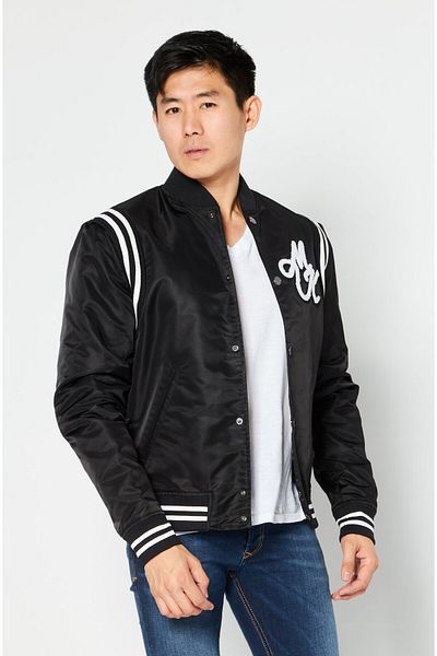 Michael Kors Men Brand Logo Long Sleeve Varsity Jacket, Black