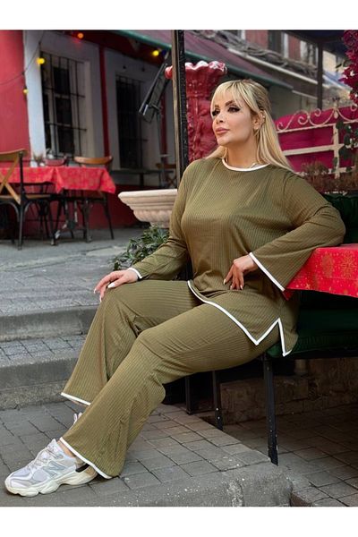 MODA Women's Plus Size Striped Spanish Sleeve Legs Flexible Cotton Camisole Suit