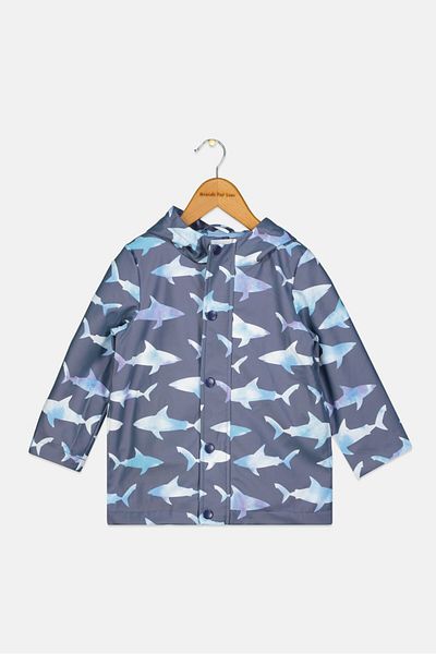 Andy & Evan Toddlers Boy Allover Print Hooded Jacket, Grey