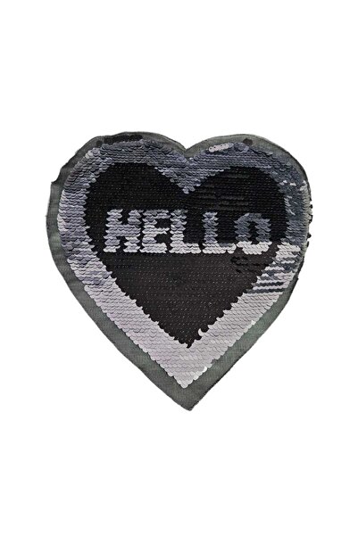 fema aksesuar   شعار مطرز بالترتر - اللون أسود وفضي، صورة نص Hello: 23 سم × 2...