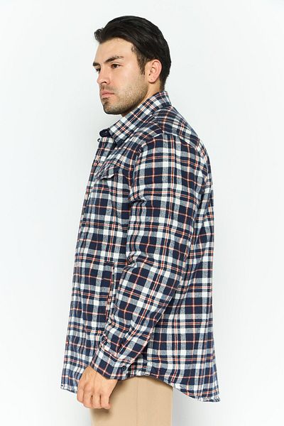 Rainforest Men Regular Fit Checkered Long Sleeve Jacket Shirt, Navy