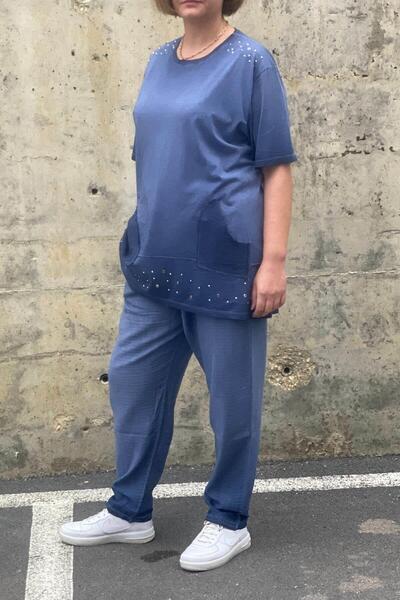 Mia Butik Plus Size Verona Indigo Linen Set