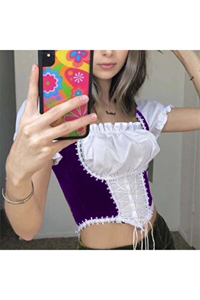 DarkellaStore Bluză mov în stil Lolita Harajuku Victorian Medieval, cu corset...