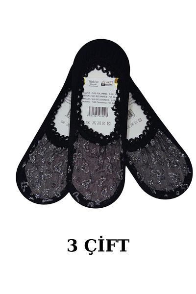 PJ & Me Silver Glitter Tiny Heart Detailed Tulle Set of 3 Women's Ballerina Socks