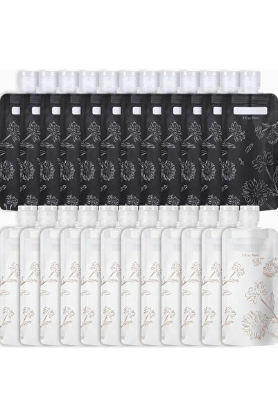 ÇET PACK 2 ADET (1 ADET SİYAH+1 ADET BEYAZ) DESENLİ KOZMETİK KREM ŞAMPUAN SPOUT DOYPACK AMABALAJ 16.5X7 CM