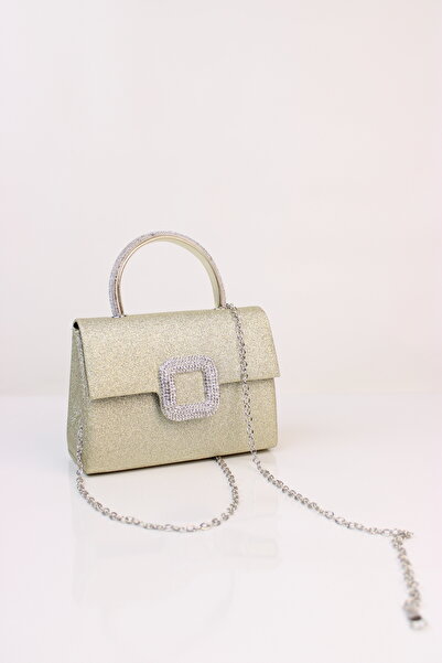 mossi Women's Gold Glitter Evening Dress Bag - Evening Dress Bag with Crystal Stone Buckle