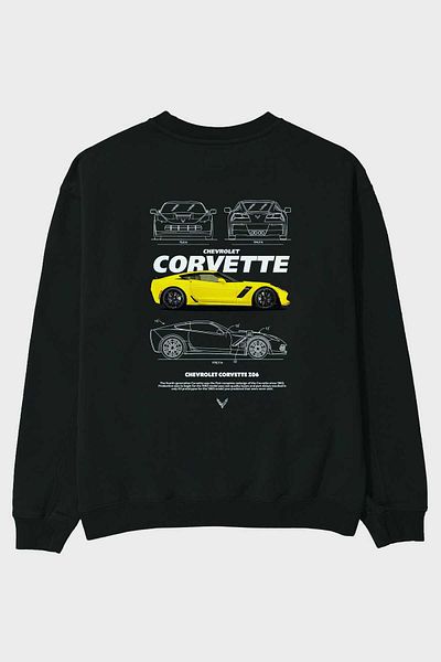Ankhises Chevrolet CORVETTE Πίσω εμπριμέ μαύρο φούτερ Oversize Ανδρικό Γυναικείο Πλήρωμα λαιμόκοψη