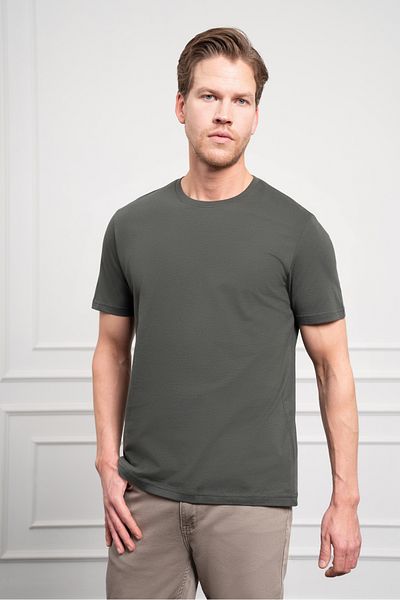 Morven Ανδρικό βαμβακερό μπλουζάκι Khaki Basic Crew Neck Dynamic Fit