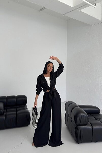 TİANA Bluză Neagră Design modern Căpătășită cu gâtul rotund Solid Solid - Emiray Store