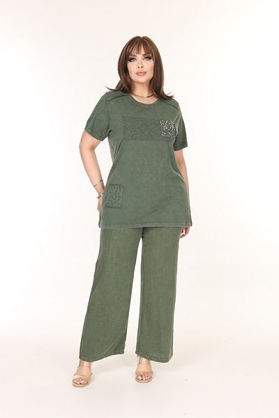 özle fashion Text Printed Stone Detailed Large Size Suit