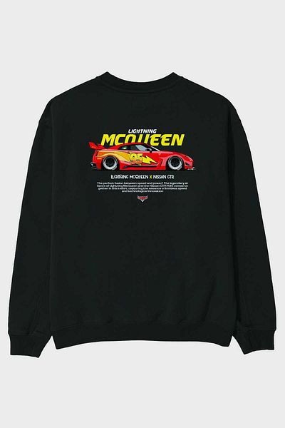 Ankhises Hanorac oversize negru cu imprimeu pe spate Lightning mqueen Bărbați, femei, cu gât crew