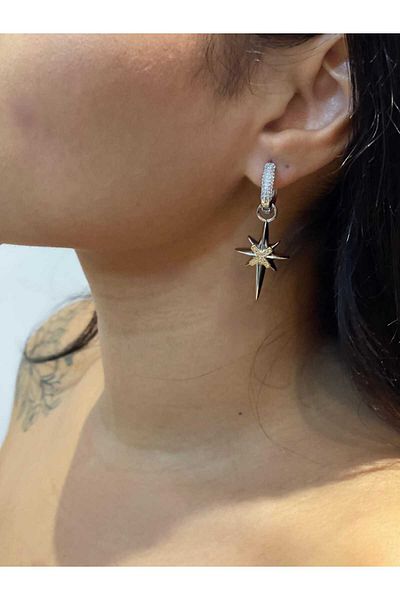 MAY AKSESUAR VE TAKI North Star Earrings (Double Used Earrings Can Be Removed and Stone Ring Earrings)
