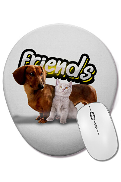 BASKI DÜNYASI Οβάλ ποντίκι ποντικιού με σχέδιο Amigos Sinceros Pug Cat Dog Ca...