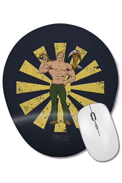 BASKI DÜNYASI لوحة ماوس بيضاوية من Escanor Retro اليابانية ذات سبعة خطايا مميتة مع دعم للمعصم