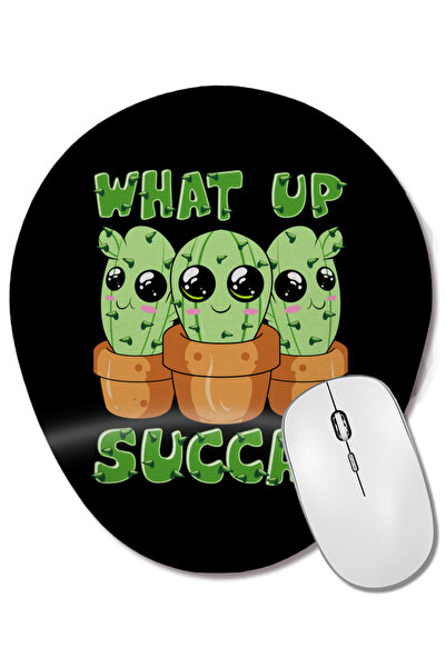 BASKI DÜNYASI What Up Succa Cute & Funny Succulent Pun Cactus Mouse Pad oval ...