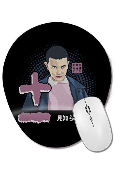 BASKI DÜNYASI Stranger Things Eleven Mouse Pad oval cu text japonez și suport pentru încheietura mâinii