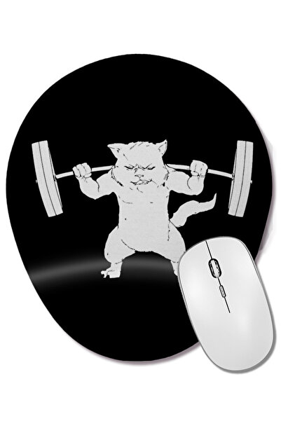BASKI DÜNYASI Подаръци за пауърлифтинг с котка Bilek Destekli Oval Mouse Pad