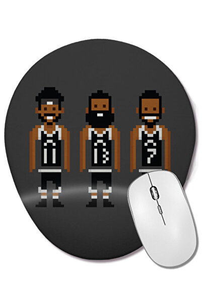 BASKI DÜNYASI Brooklyn Nets Pixel Players Nets Big 3 Mouse Pad oval cu suport pentru încheietura mâinii