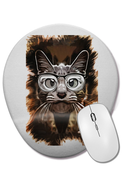BASKI DÜNYASI Любопитна котка Подложка за мишка с овална форма и опора за кит...