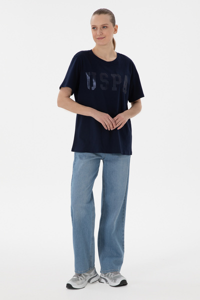 U.S. Polo Assn. Жіночий темно-синій футболка з коміром-стійкою Basic 50300850-VR033