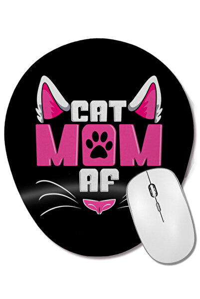 BASKI DÜNYASI Funny Cat Mom AF Crazy Cat Lady Meme Mouse Pad oval cu suport p...
