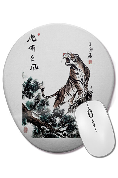 BASKI DÜNYASI Mouse Pad oval Tiger On The Clifftop cu suport pentru încheietura mâinii
