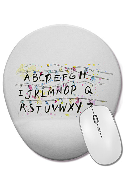 BASKI DÜNYASI Stranger Things Alphabet Christmas Lights Mouse Pad oval cu suport pentru încheietura mâinii