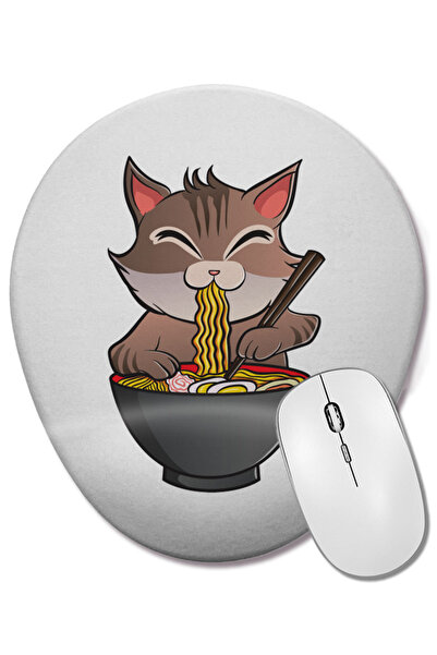 BASKI DÜNYASI Mouse Pad oval cu suport pentru încheietura mâinii, cu pisică a...