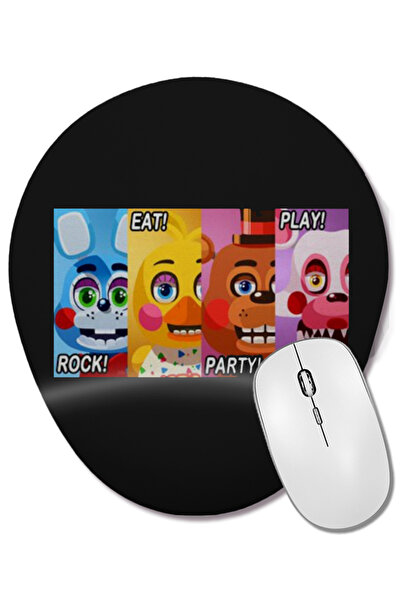 BASKI DÜNYASI Banner Fnaf Rock Eat Party Play Banner Mouse Pad oval cu suport pentru încheietura mâinii